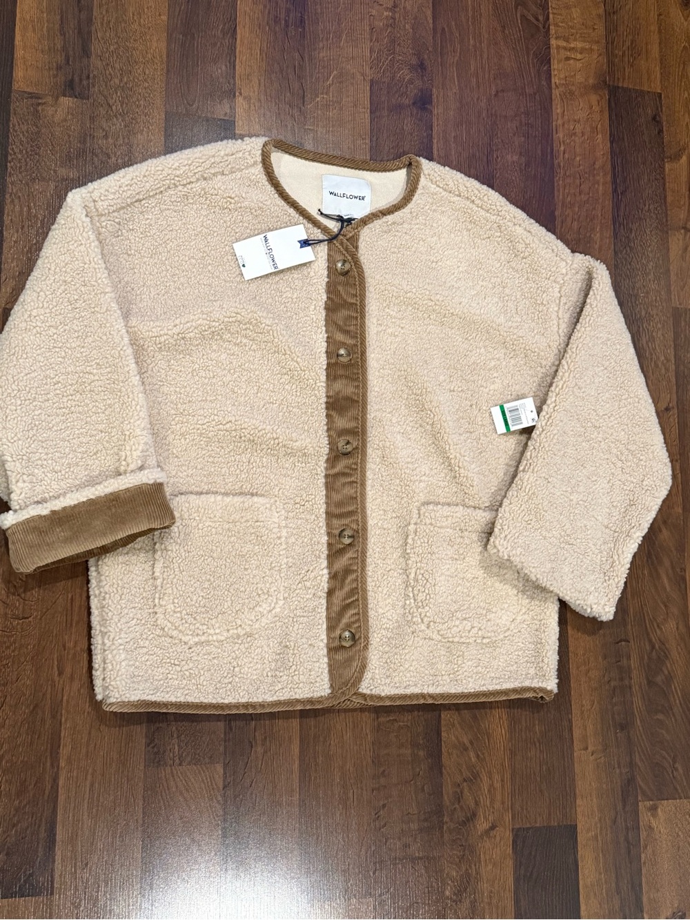NWT Wallflower Toasted Almond Fleece Button Up Jacket (size large)